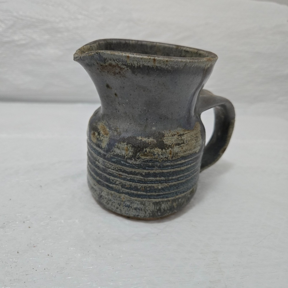 Studio Pottery Pitcher Gray Speckled Stoneware Creamer Hand Thrown Signed